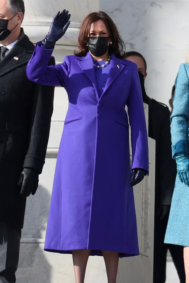 Stylish Kamala Harris Blue Wool Trench Coat