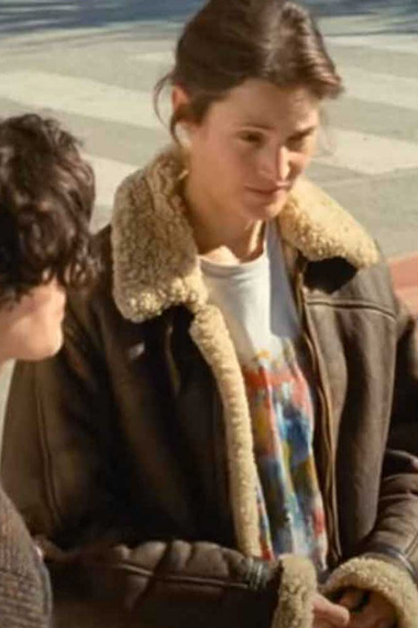 Lena Vicky Krieps Beckett Aviator Brown Shearling Lined Jacket