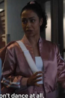 Jasmine Hale Work It Liza Koshy Bomber Pink Satin Jacket