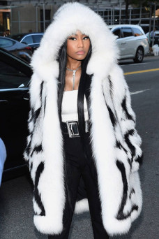 Rapper Nicki Minaj Premiere White And Black Coat