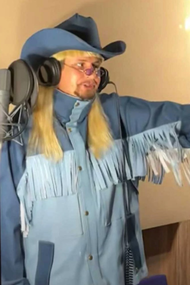 Oliver Tree Cowboys Dont Cry Mens Blue Fringe Cotton Jacket