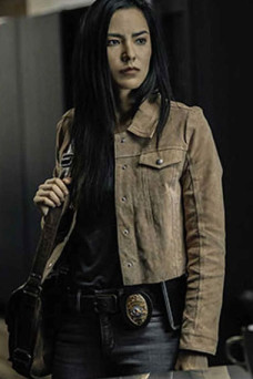 Jessica Matten Tribal TV Show Sam Woodburn Beige Denim Jacket