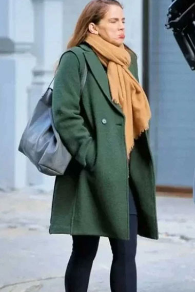 Vivian Kent Inventing Anna Chlumsky Wool Green Trench Coat