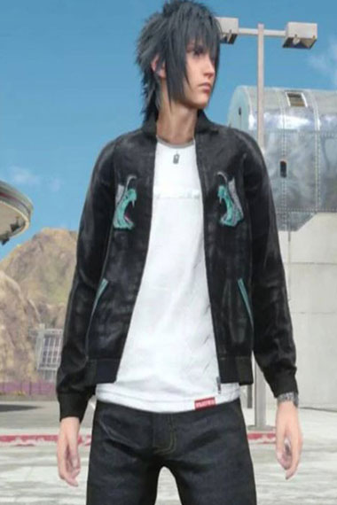Noctis Final Fantasy Behemoth FFXU Bomber Black Leather Jacket
