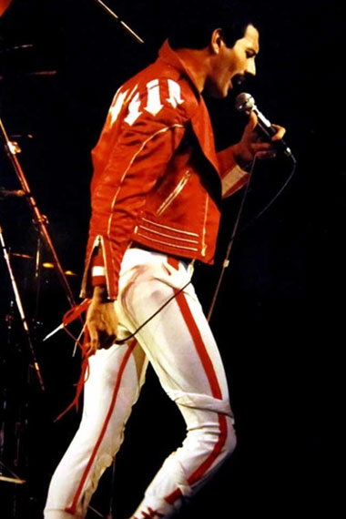 Mens Freddie Mercury Concert Casual Biker Red Leather Jacket