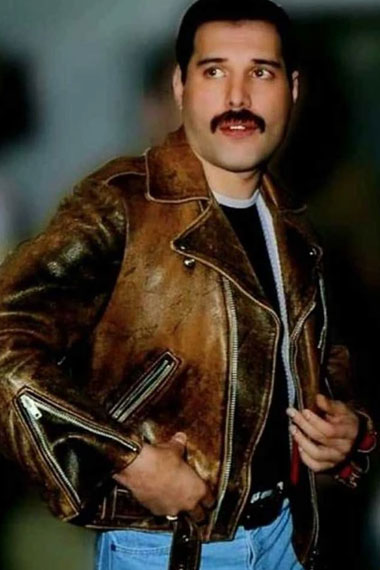 Freddie Mercury Mens Casual Distressed Biker Leather Jacket