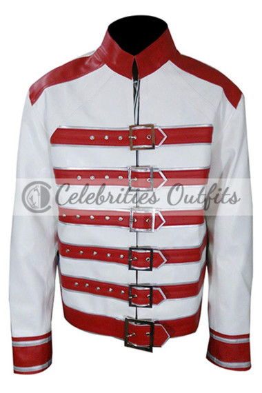 Casual Freddie Mercury Mens Concert White Leather Jacket