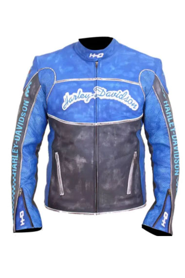 Harley Davidson Motorcycles Mens Blue Biker Leather Jacket