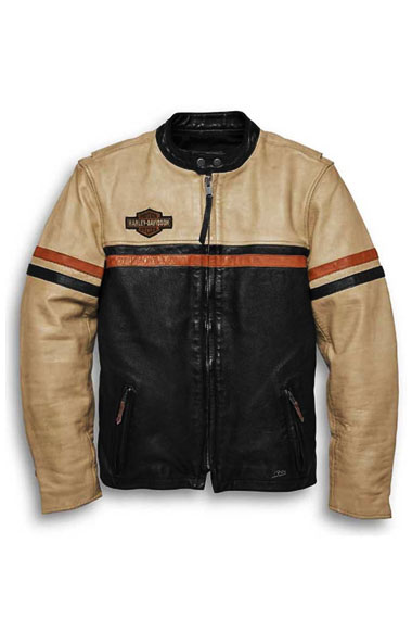 Harley Davidson Motorcycles Beige Black Biker Leather Jacket