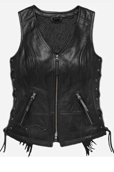Harley Davidson Motorcycles Boone Fringed Black Leather Vest