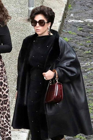 House Of Gucci Lady Gaga Patrizia Reggiani Black Leather Coat
