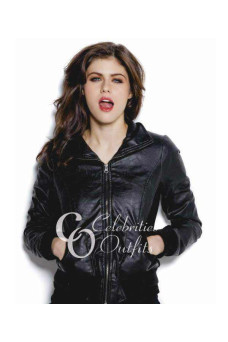 Stylish Alexandra Daddario Black Bomber Designer Jacket