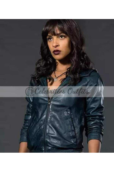 Megalyn Echikunwoke Damien Show Blue Leather Jacket