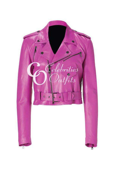 Jessica Alba Pink Designer Leather Jacket