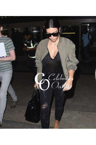 kim-kardashian-green-bomber-leather-jacket