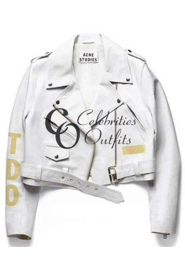 Rihanna White Stylish Motorcycle Leather Jacket