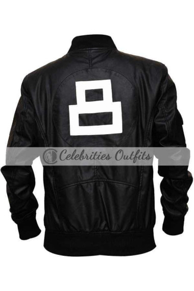 Male 8 Ball Black Bomber Real Leather Jacket
