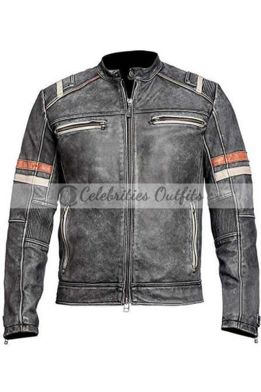 Men's Cafe Racer Retro 2 Vintage Motorcycle Distressed Jacket