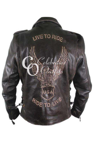 Live To Ride Male Black Motorcycle Leather Jacket