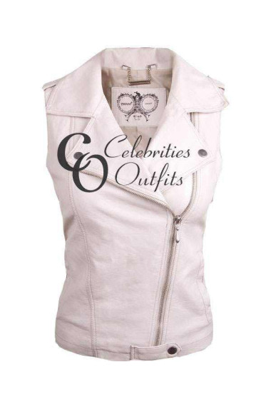 Ladies White Designer Motorcycle Leather Vest UK