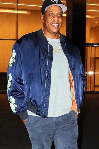 Mens Jay Z Street Style Casual Bomber Blue Satin Jacket