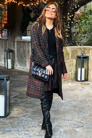 Casual Jennifer Lopez Womens Checked Black Plaid Trench Coat
