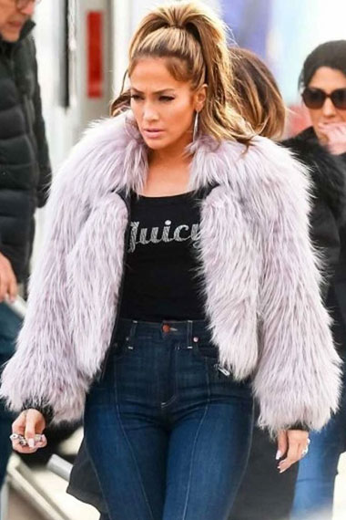 Casual Jennifer Lopez Womens Street Style Purple Fur Jacket