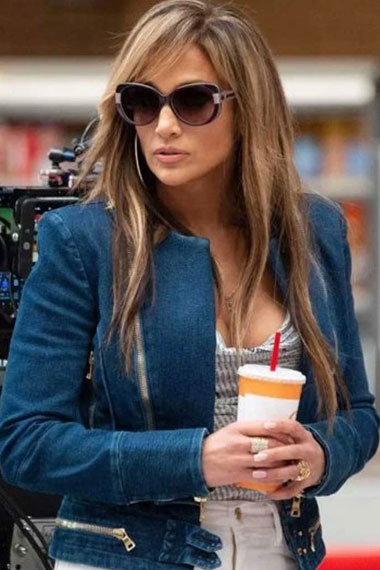 Hustlers Jennifer Lopez Ramona Womens Blue Denim Jacket