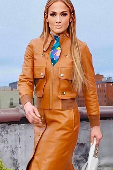 Womens Jennifer Lopez Casual Street Tan Brown Leather Jacket