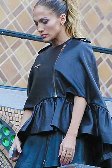 Casual Jennifer Lopez Street Style Womens Black Leather Poncho