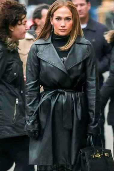 Jennifer Lopez Second Act Maya Black Leather Trench Coat