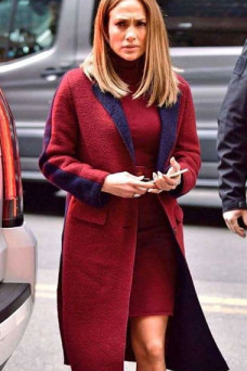 Maya Second Act Jennifer Lopez Red Wool Long Trench Coat