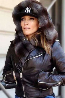 Casual Jennifer Lopez Womens Biker Black Leather Jacket