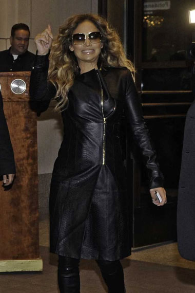 Womens Jennifer Lopez Casual Street Style Black Leather Coat