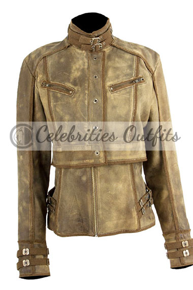 Total Recall Jessica Biel Melina Distressed Leather Jacket