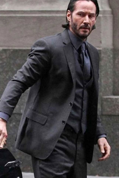 John Wick Movie Keanu Reeves Charcoal Grey Wool Trench Coat