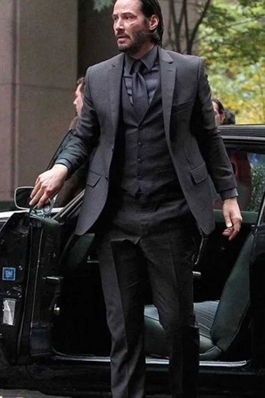 John Wick Movie Keanu Reeves Charcoal Grey Wool Trench Coat