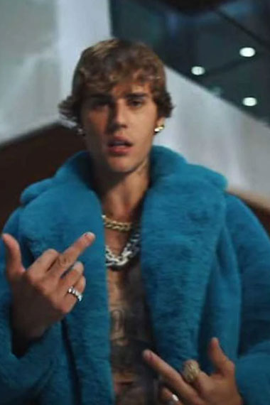 Mens Singer Justin Bieber Casual Blue Fur Long Trench Coat