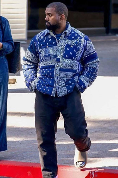 Kanye Omari West Bandana Print Blue Quilted Puffer Jacket