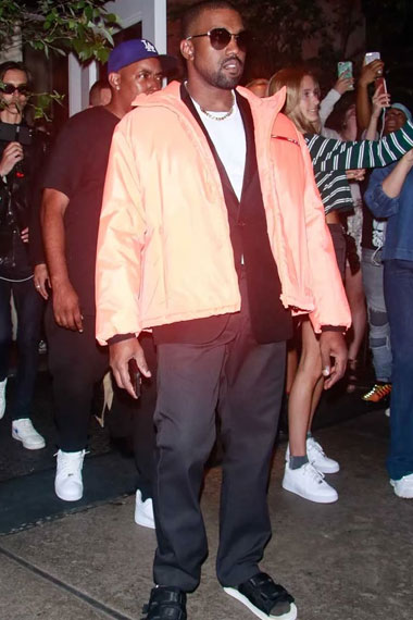 Kanye Omari West Mens Orange Bomber Parachute Puffer Jacket