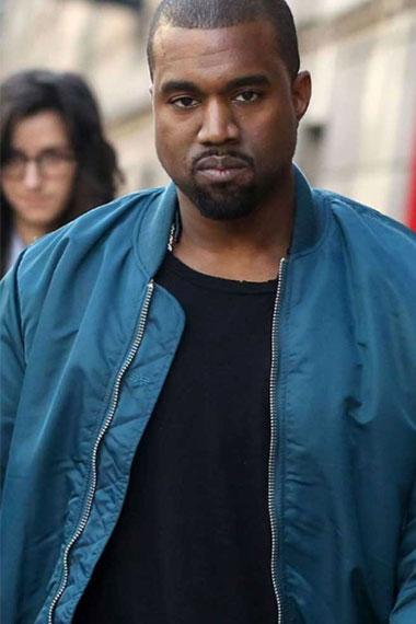 Casual Kanye Omari West Street Mens Bomber Blue Satin Jacket