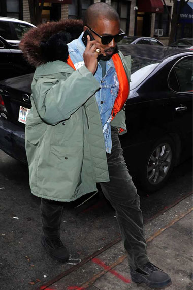 Mens Kanye Omari West Casual Green Parachute Fur Hooded Coat