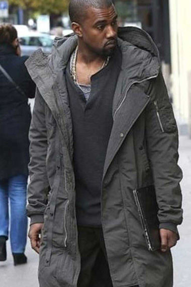 Mens Kanye Omari West Street Casual Hooded Grey Cotton Coat