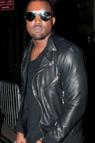 Casual Kanye Omari West Mens Black Biker Leather Jacket