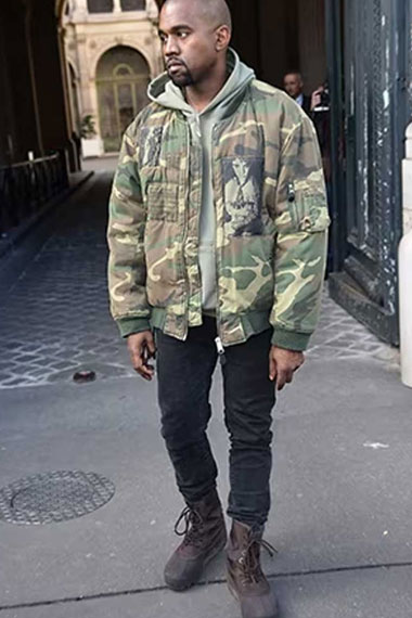 Mens Kanye Omari West Casual Green Camo Military Puffer Jacket