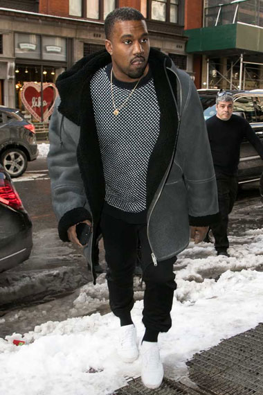 Kanye Omari West Mens Bomber Grey Leather Shearling Coat
