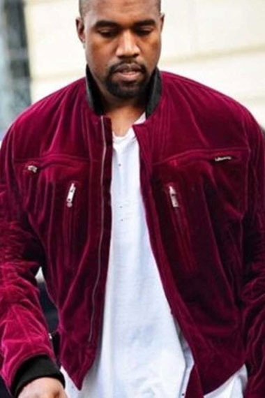 Mens Kanye Omari West Street Casual Bomber Red Velvet Jacket