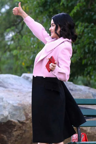 Lucy Hale Katy Keene TV Series Black and Pink Wool Trench Coat