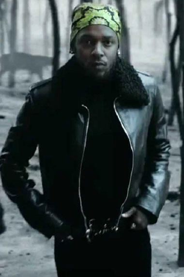 Kendrick Lamar Mens Bomber Black Leather Shearling Jacket