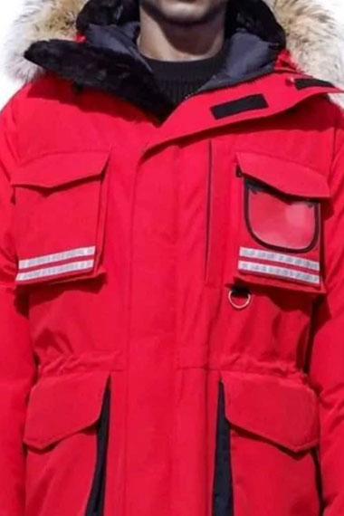 Mens Kendrick Lamar Kings Dead Casual Red Parachute Fur Jacket